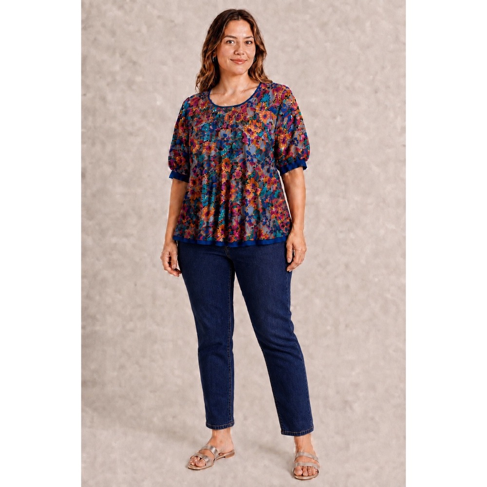 Umgee USA Large Oversized Floral Babydoll Tunic Top Puff Sleeve Boho